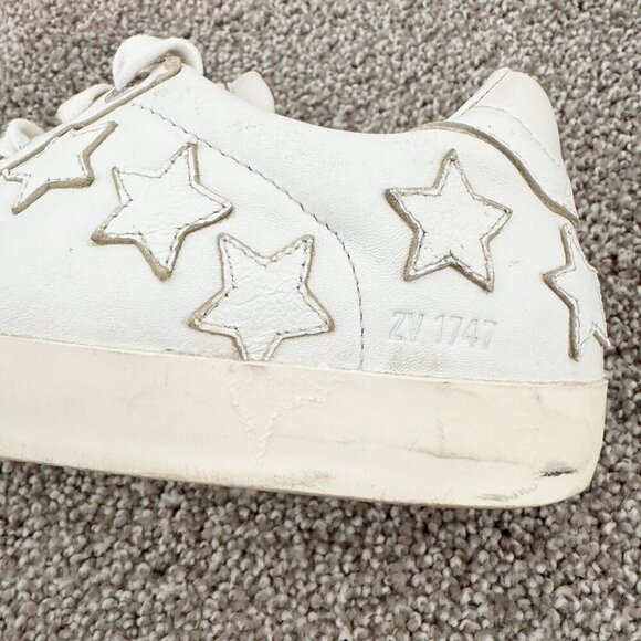 Zadig & Voltaire Leather Distressed Star Applique Lace Up Sneakers White 38 / 7 - Picture 10 of 13